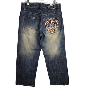 Vtg Avirex Indian Native American Embroider Jeans 32 x 30 Y2K  Blue Baggy Skater